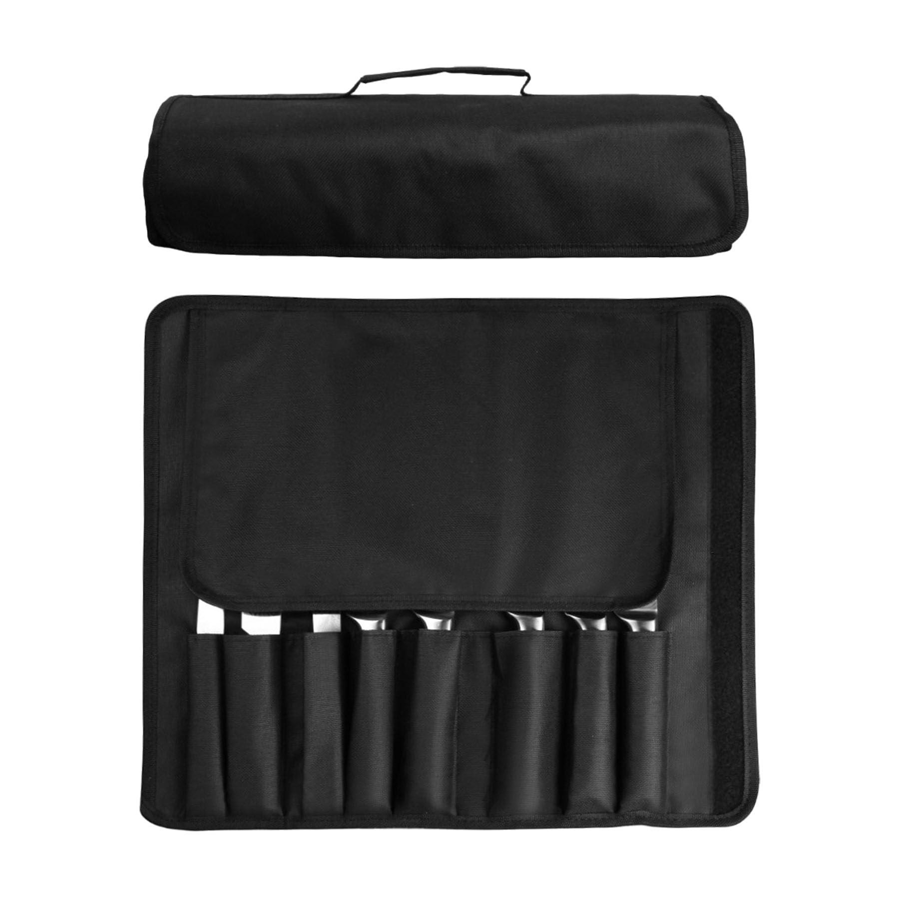 Chef Knife Roll Bag with Carry Handle Heavy Duty Oxford Cloth Knives Pouch with 8 Slots Knife Carrier Storage Case Cutlery Knife Holder Protectors for Home Storage Traveling Camping, Black Small