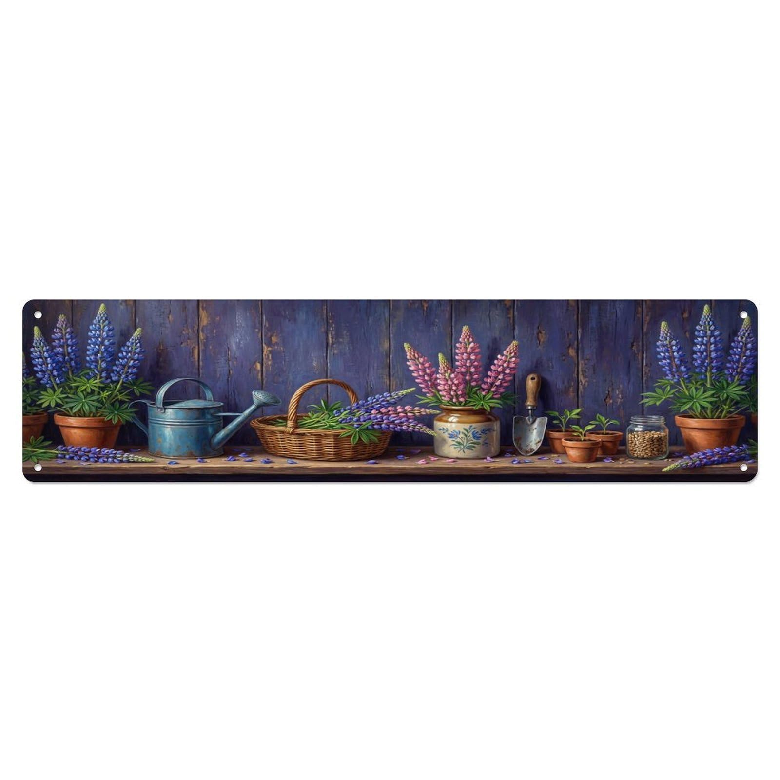 Floral Garden Tools Lupin Spire Pattern Print Metal Tin Sign