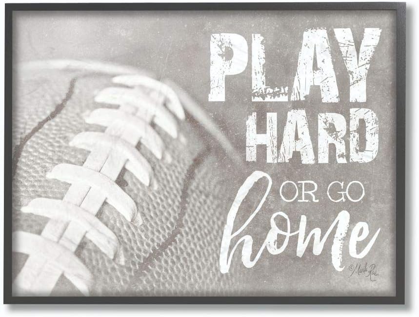 The Kids Room by Stupell Play Hard Or Go Home Black and White Football Framed Giclee Texturized Art, Multi-Colored