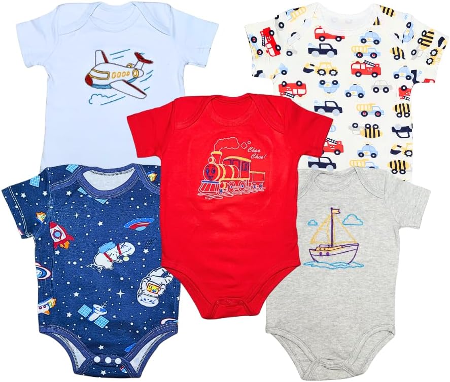 Baby Boy Girl Unisex 5-Pack Variety Infant Toddler Bodysuits 0-12 Months