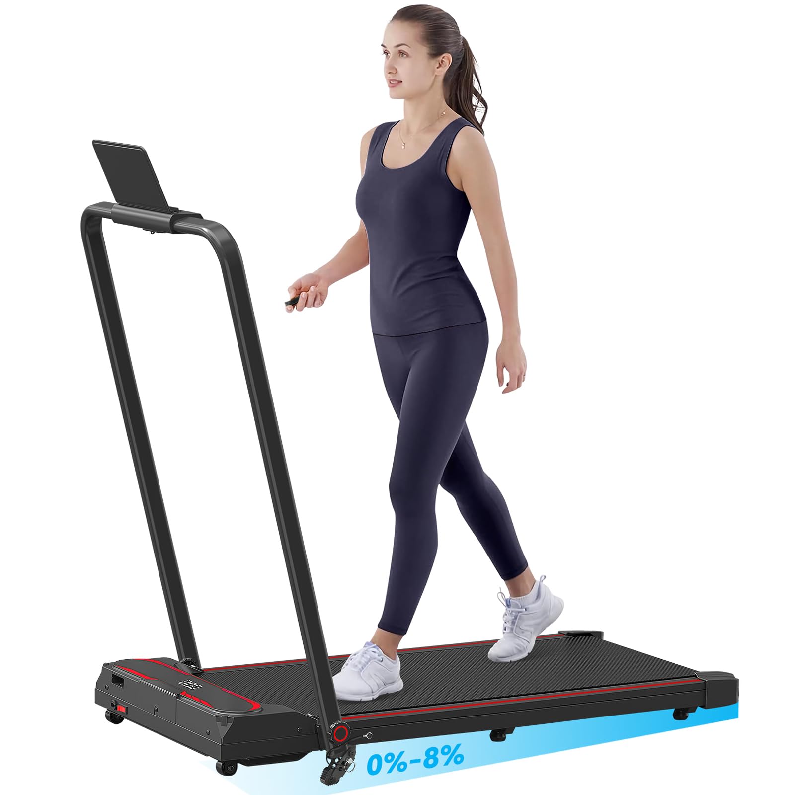 Folding Treadmill with 8% Incline, 3 In 1 Under Desk Walking Pad for Home and Office, 3 Adjustable Incline,1-12 KM/H, Portable Treadmill with LED Display, Remote Control,Installation Free