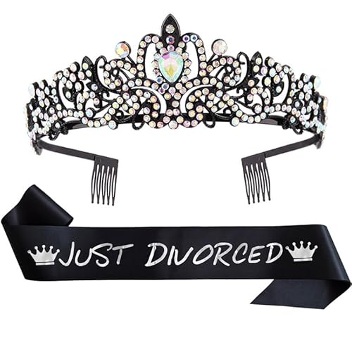 Just Divorced Sash Crystal Crown Set Black Funny Divorcee Divorced