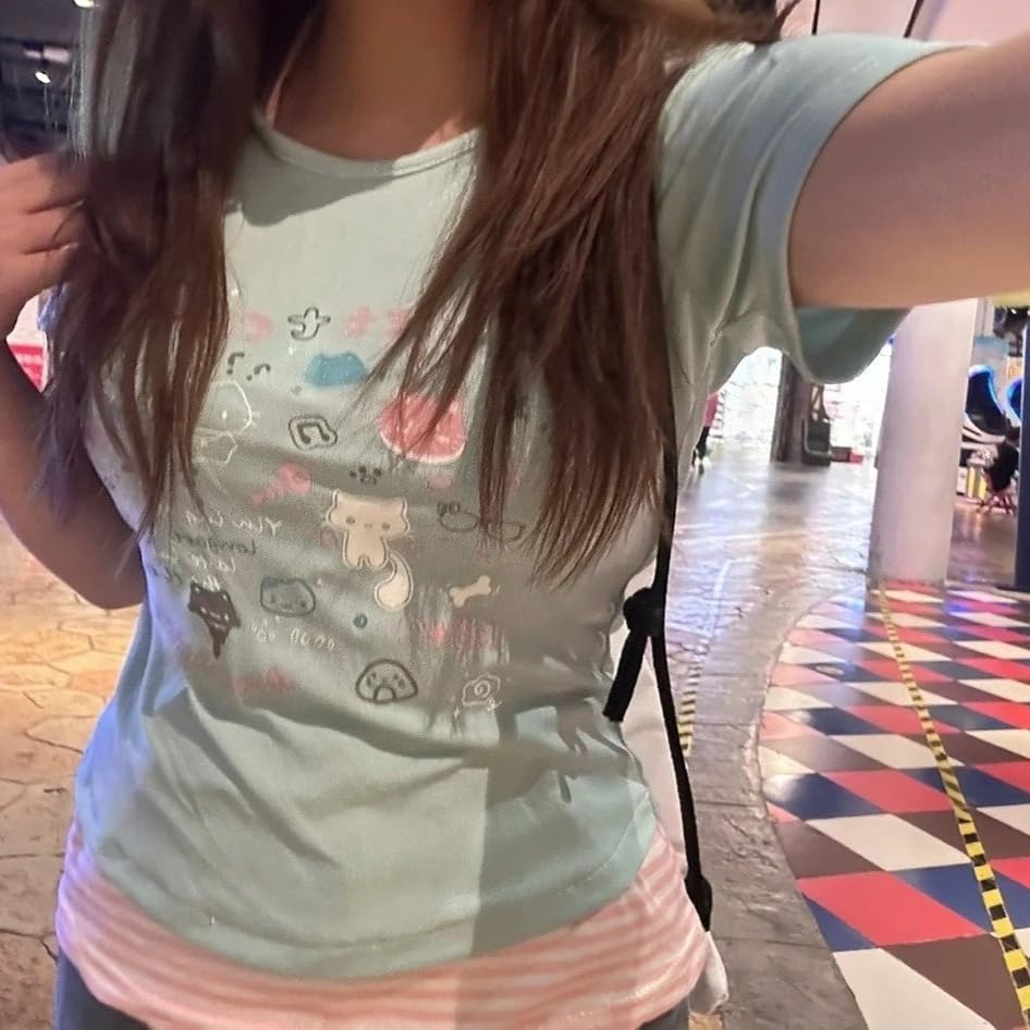 Kawaii Cutecore Harajuku Y2k 2000s Tops Summer Preppy Aesthetic Alt Goth Emo Short Sleeve Graphic Tees - Image 3