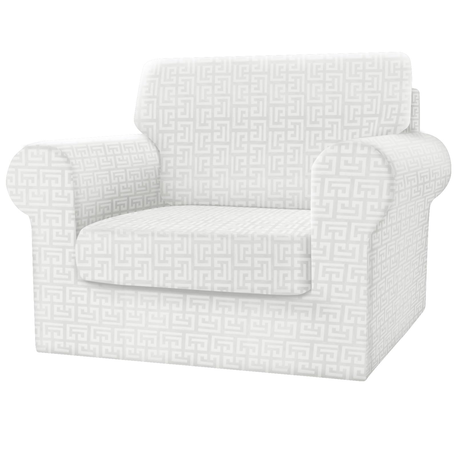 SYLC Fitted Single Sofa Cover, 3 Piece Sofa Slipcover With 1 Seat Cushion Cover And 1 Backrest Cover, Settee Covers Stretch Velvet Anaglyph(Ivory,Chair - 3 PCS)