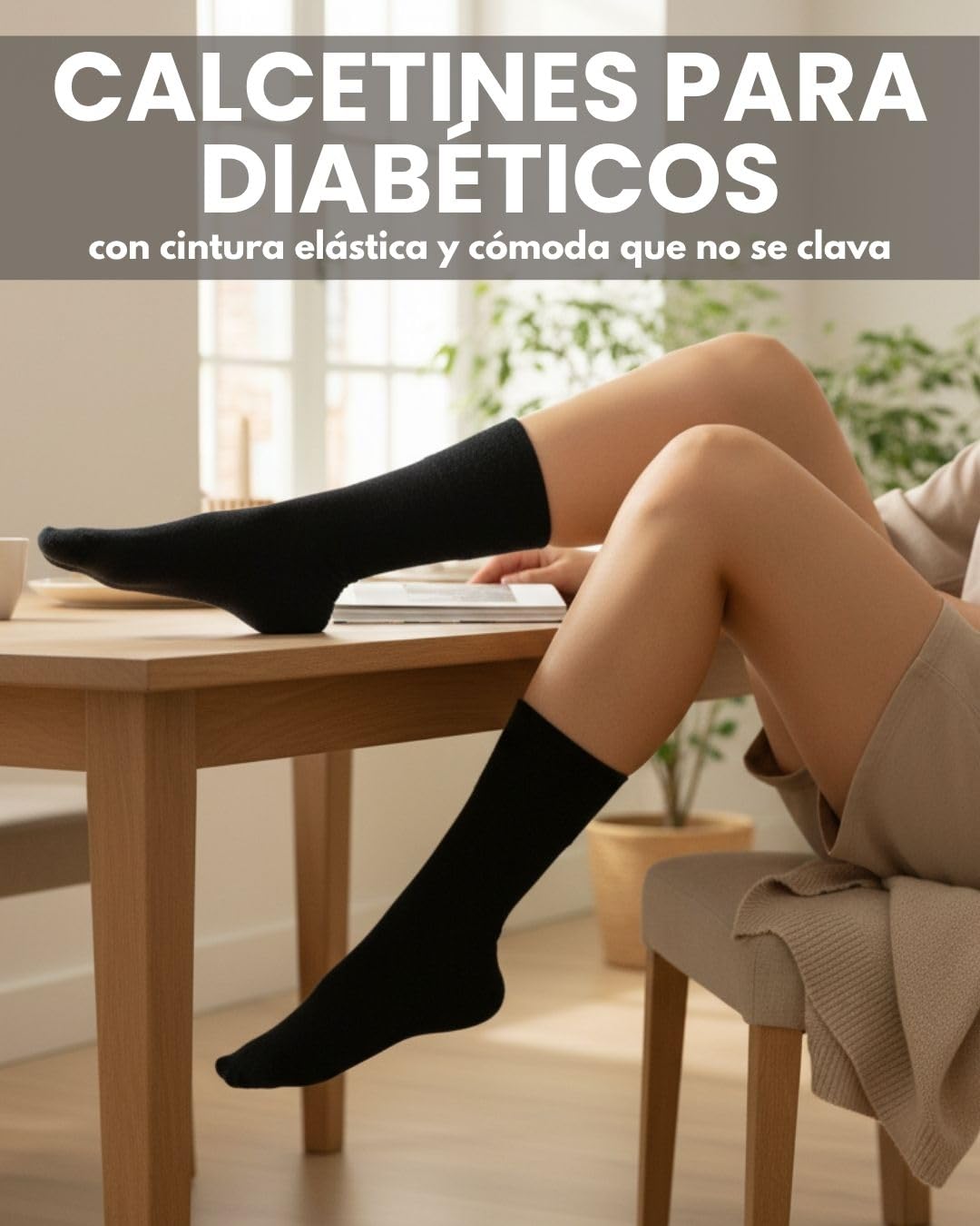 sockenkauf24 6 Pares de Calcetines Diabéticos con Cintura de Confort sin Elástico & sin Costuras Hombre & Mujer 97% Algodón