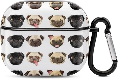 Funda para auriculares Bluetooth de Pug negro y amarillo para Airpods 3 PC, funda rígida con diseño de impresión completa, a prueba de caídas con