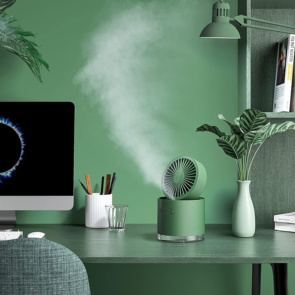 Fan, Portable Fan, Desktop Hand-cranked Fan, 3-Speed, Foldable/Multi-Angle, Office with Spray humidifier, Outdoor, 115115135mm,Pink,4000mAh (Blue 4000mAh)