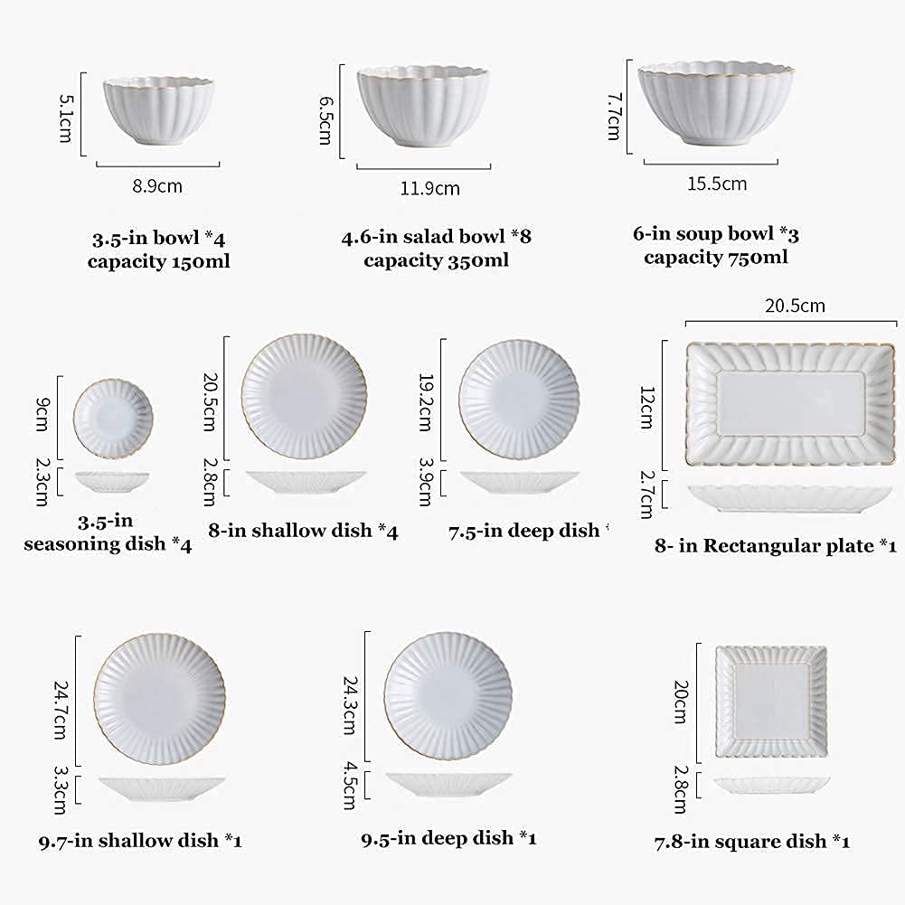 Service de Table en céramique avec Assiettes, Bols et Assiettes, 41 pièces, Style Japonais, avec Bordure en Relief de chrysanthèmes, Bol, Service de Table(