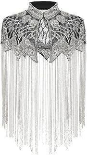 1920s Flapper Dresses for Women Fringed Shawl Wraps Sequin Beaded Evening Cape Art Deco for Wedding Party