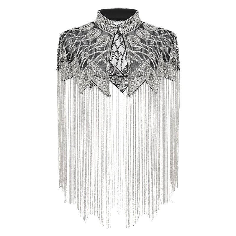 1920s Flapper Dresses for Women Fringed Shawl Wraps Sequin Beaded Evening Cape Art Deco for Wedding Party