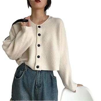 AMERI ROUND SHORT KNIT CARDIGANアイボリー Semi-Sheer Short Knit Cardigan