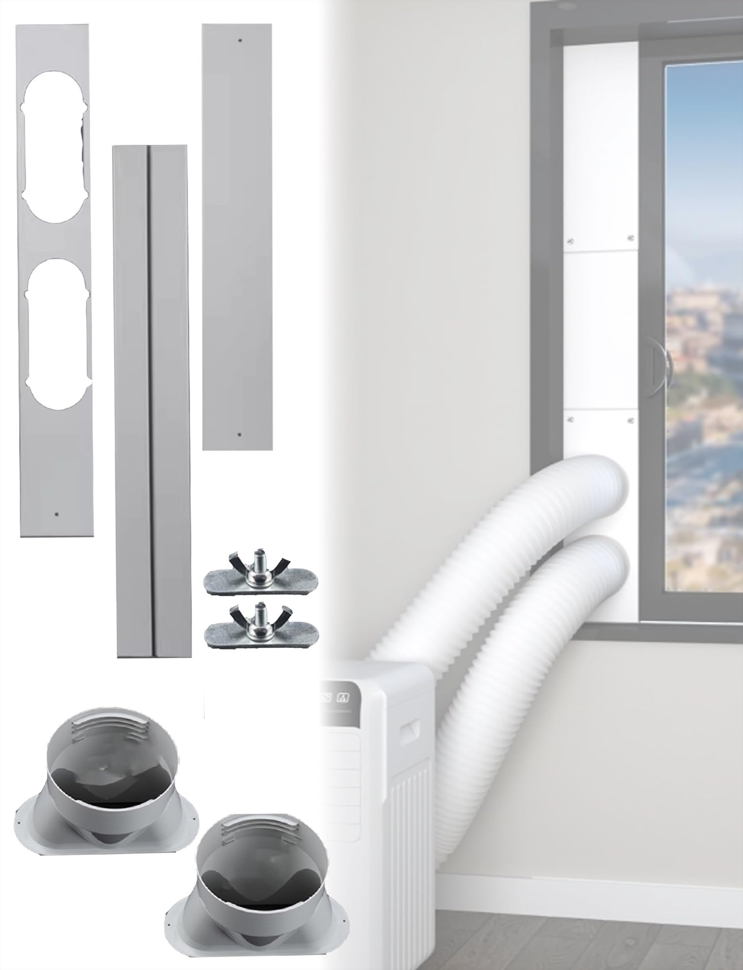 Kit de ventilación de Ventana portátil Doble,Paneles de Sellado de PVC for Aire Acondicionado,Kit de ventilación de Puerta corrediza(13cm/5in,161-258cm/63-101in)