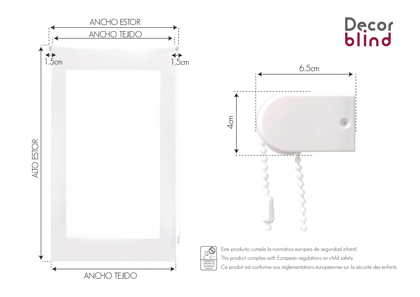 Store Enrouleur translucide à Rayures - Dimensions Store : 140 x 180 cm - Largeur x Longueur : 137 x 175 cm - Store Transparent - Couleur Vision Facile à Installer au Mur ou au Plafond