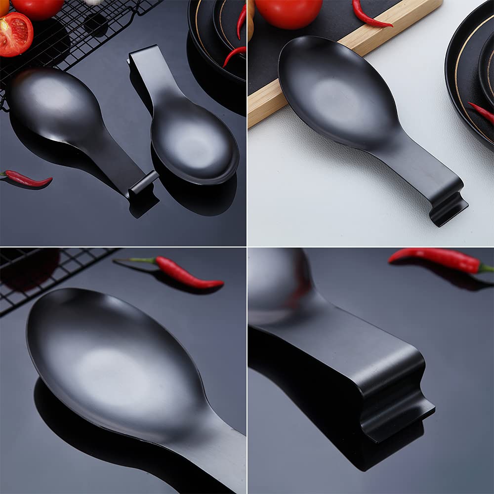 Poggia Cucchiaio Nero Opaco, Porta Cucchiaio In Acciaio Inossidabile Per Piano Cottura, Porta Utensili Da Cucina Per Mestoli, Pinze, Spatola, Lavabile In Lavastoviglie (1PC-9.5 Pollici)