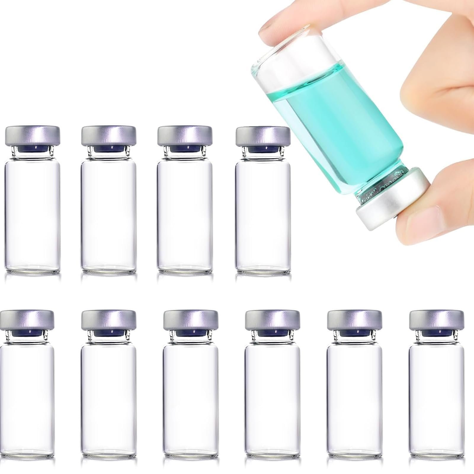 GSKQCRPR 20 Pcs 3ml Sealed Sample Vials, Clear Bottom Headspace Vial, Transparent Glass Vials with Self Healing Injection Port