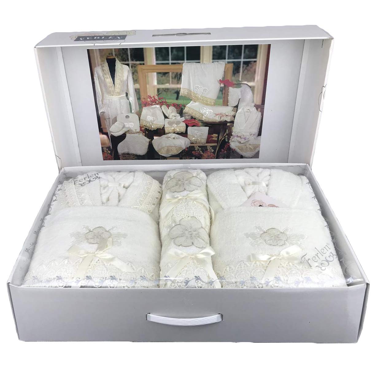 Completo bagno asciugamani accappatoi uomo donna set 8 pz Creazioni Ferlen 1198