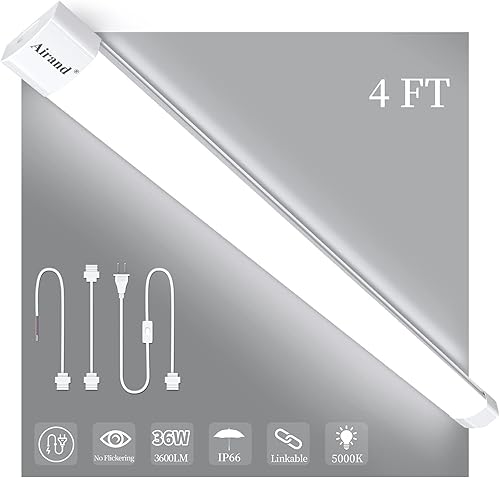 Airand Lámpara LED de techo de 4 pies, lámpara LED de tienda de 5000 K, IP66 impermeable LED para garaje, luz de armario, luz debajo del gabinete,