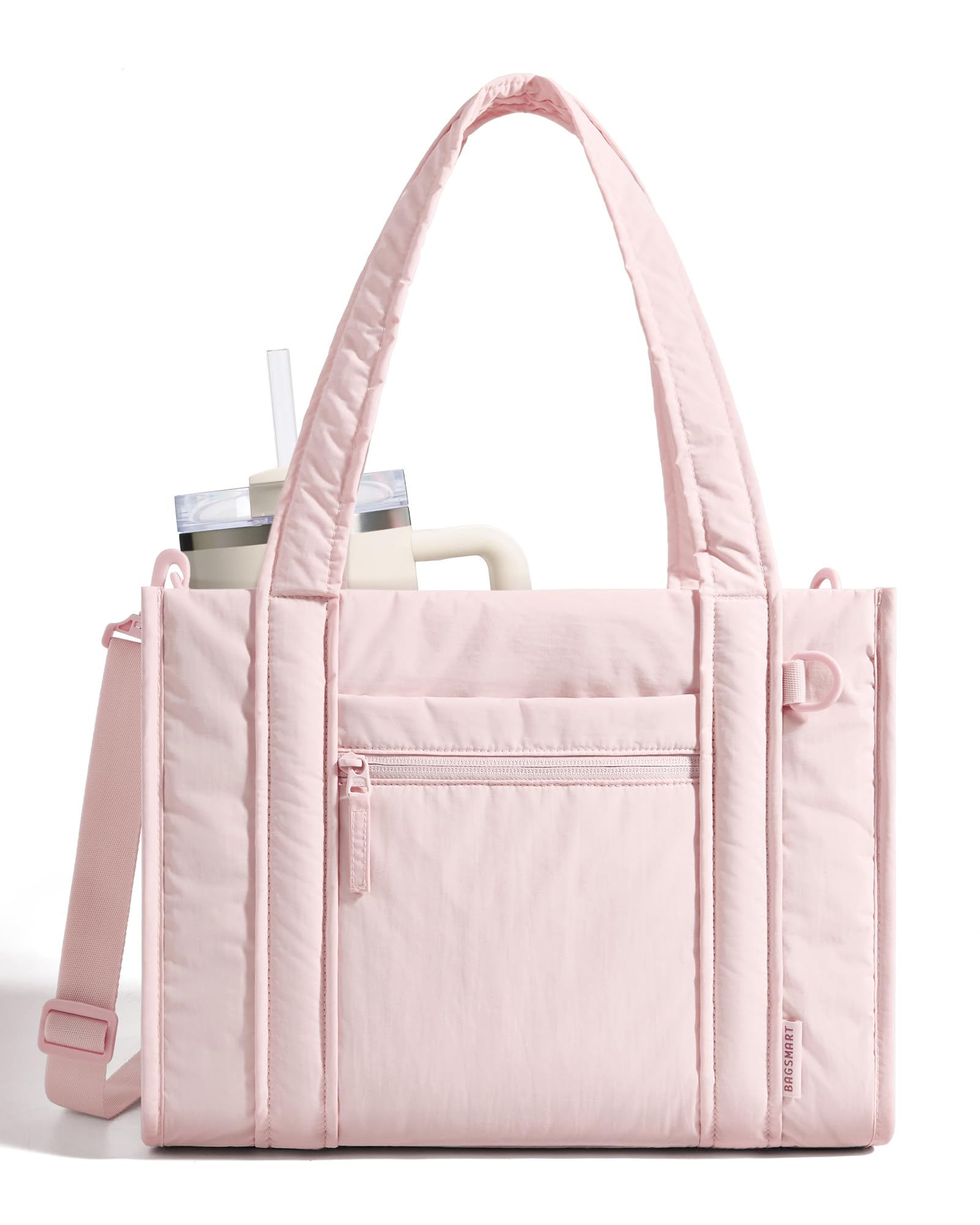 BAGSMART Boxy Tote Bag for Women, Crossbody Bag with Zipper, Crush Bow Purses for Travel Work College