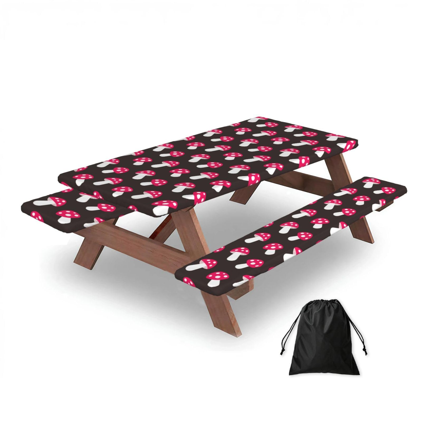 Dopklna As Picture Mushroom Fungus Pattern, Picnic Table Cover With Bench Covers -Waterproof Elastic Fitted Tablecloth For Garden Camping Patio 76X152cm