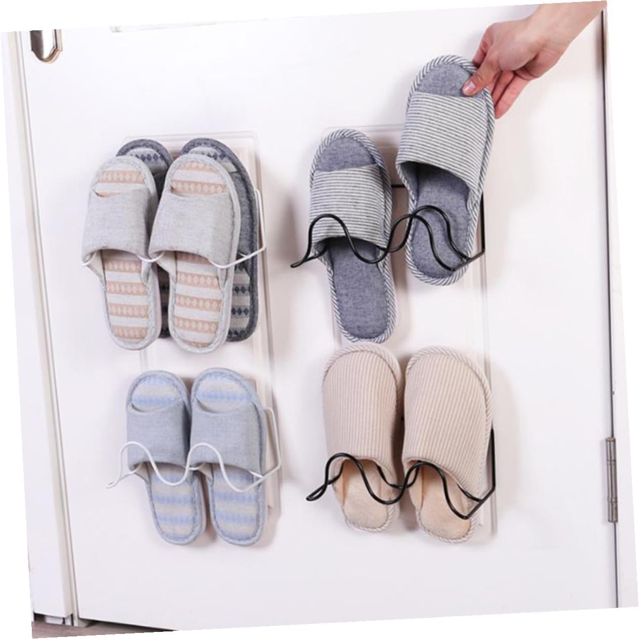 OUNONA Double-layer Wall Mount Shoes Rack Slippers Storage Organizer White Hanging Shelf