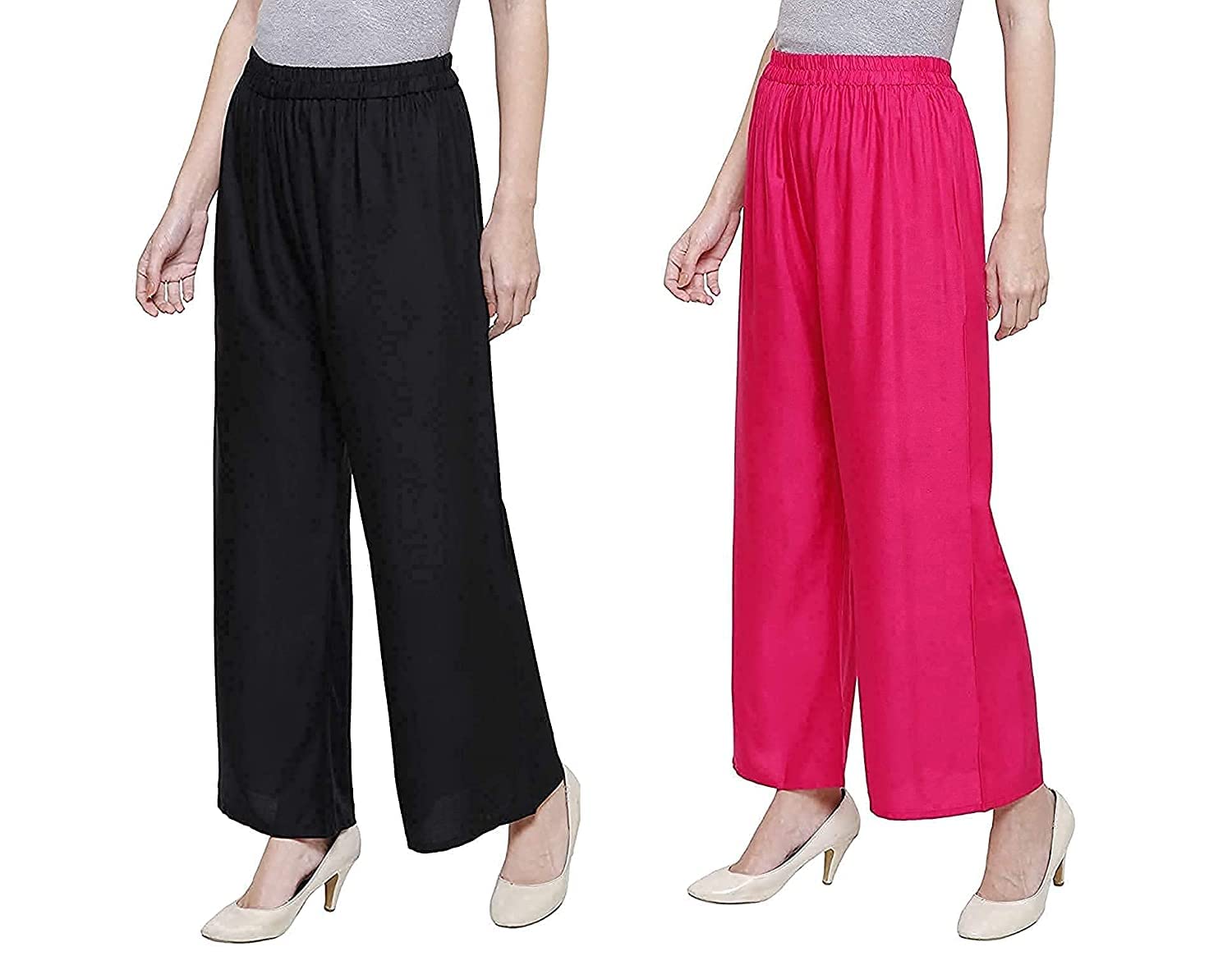 Trends Crew Palazzo for Women | Loose Fit Ethnic Design Palazo Combo Set | Stylish Latest Bottom Wear Casual Plazo for Girls | Pack of 2 (Black & Pink)-image-9