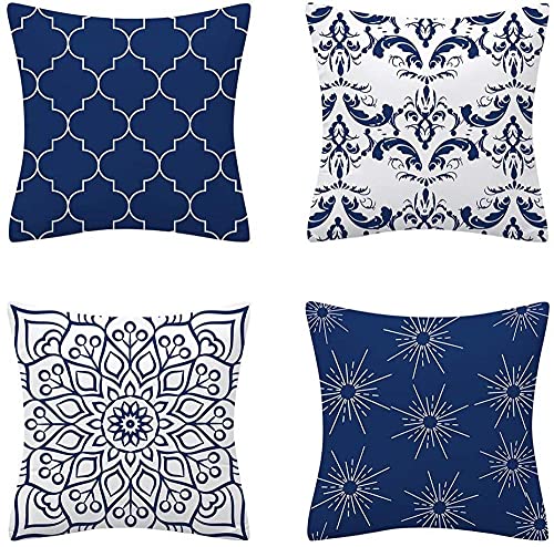 Protectores De Almohada 4 Piezas Cojines Decorativos De Jardín Fundas De Cojines, Fundas De Cojines Decorativos Cuadrado Acogedor Geométrico Mirada De Lino Cremallera Oculta 45x45cm(18"x18") Celebraci Cover