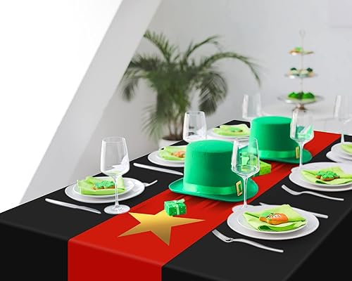 Miniatura 6 de Mixweer Mantel de noche de película, 3 piezas, cubierta de plástico con temática de película, mantel rectangular negro y rojo con papel dorado