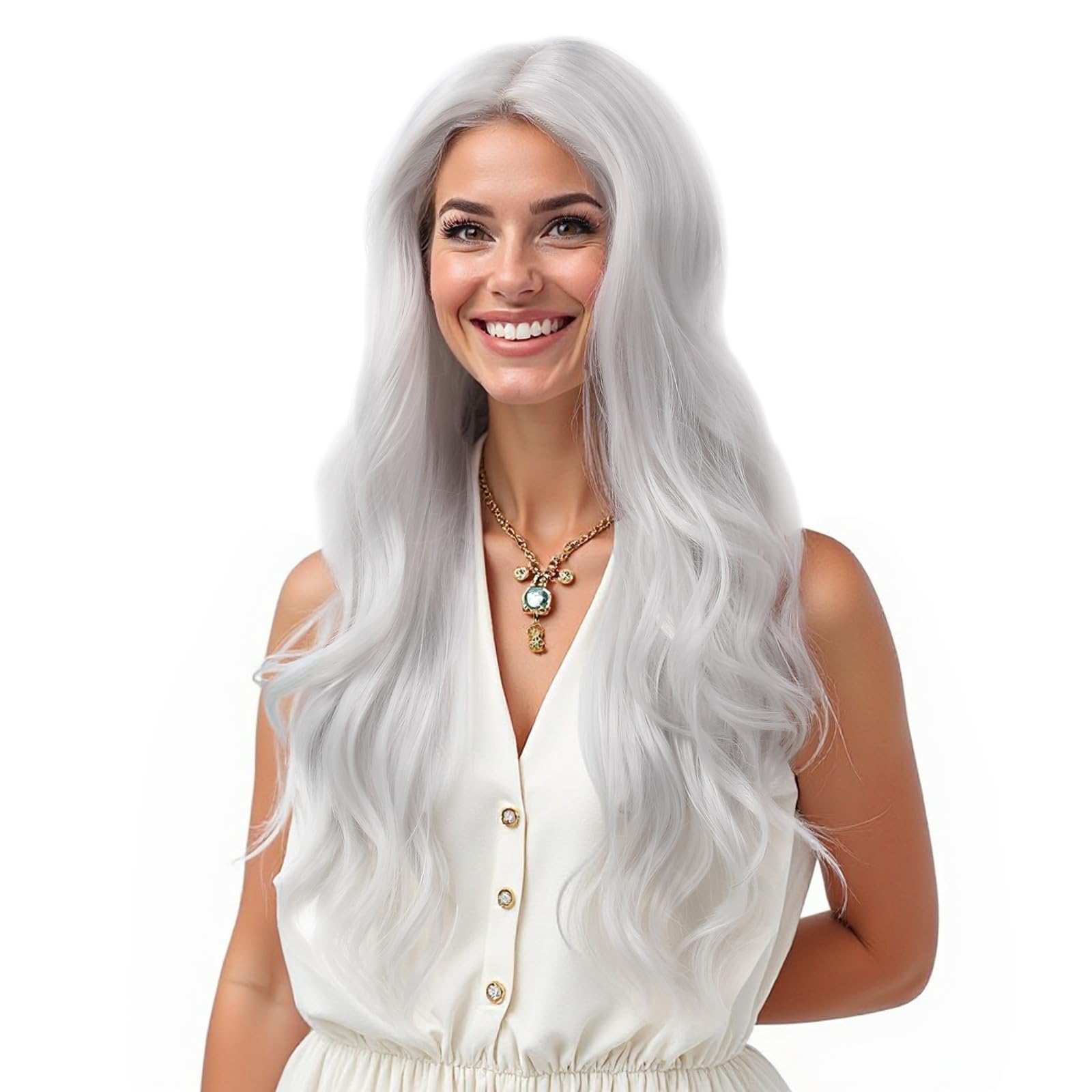 Grey Natural Wave Long Women Lace Front Synthetic Wigs 6X4X0.5 T-Part Lace Wig Curly Wigs with 180 Density Side Part Synthetic Hair for Womens Ladies Daily Used 24inch - Image 2