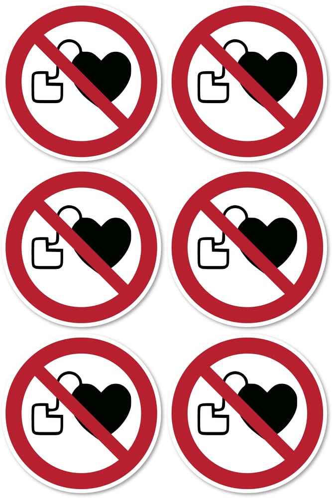 No access for people with pacemakers or implanted defibrillators: P007 - DIN EN ISO 7010 / ASR A1.3 - sticker: diameter 5 cm, pack of 6