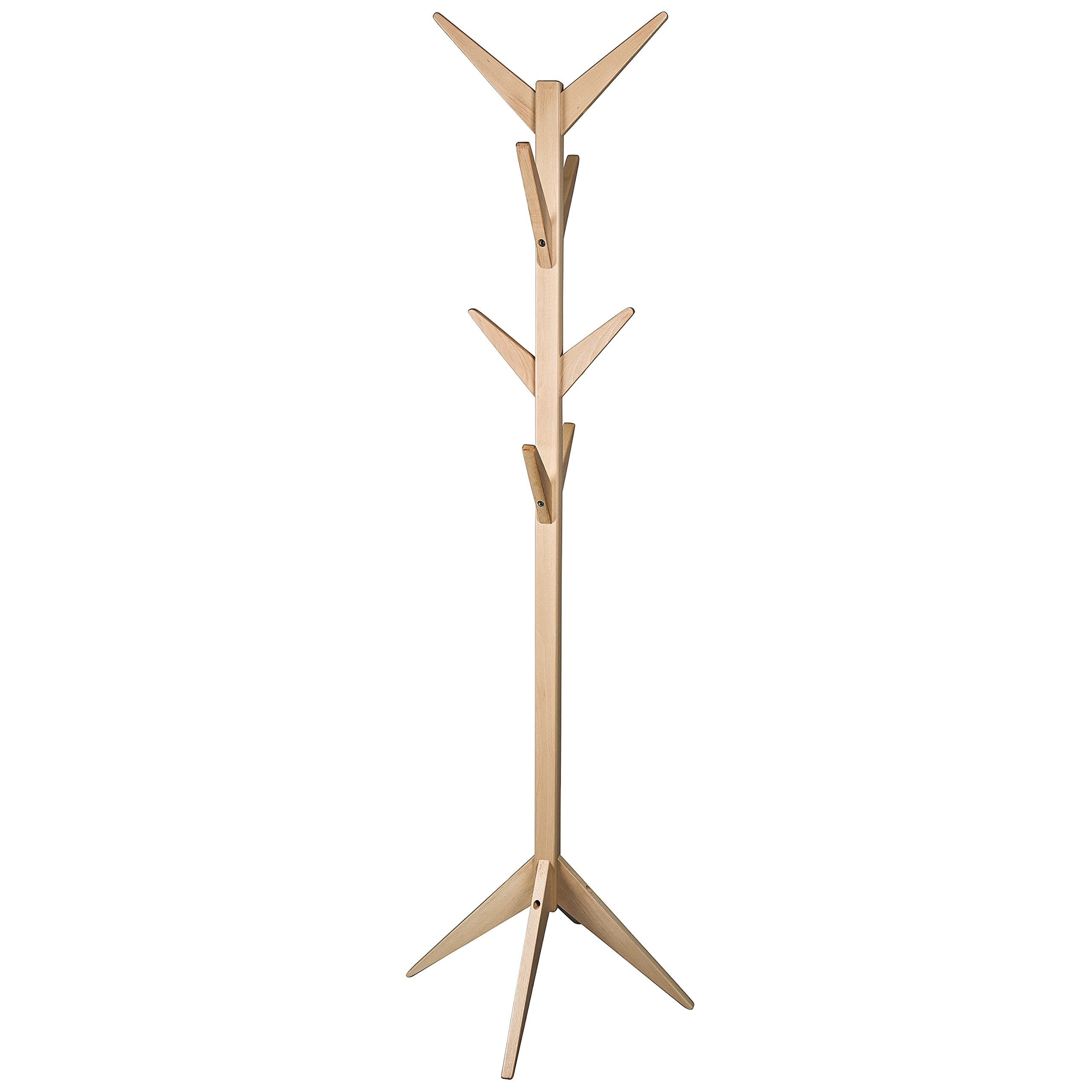 f32 Perchero de madera maciza – Perchero de pie (178 cm de altura) – Estable soporte para chaqueta con 8 ganchos de madera natural lacada