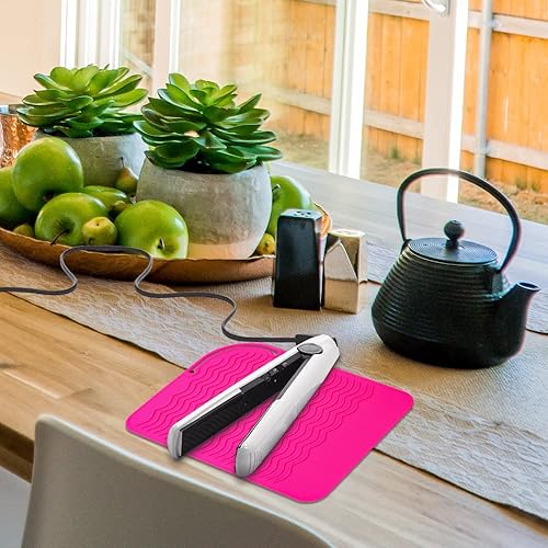 Miniatura 7 de Paquete de 2 tapetes de viaje de silicona resistentes al calor, tapete antideslizante para rizar y planchar plano, tapete térmico portátil para