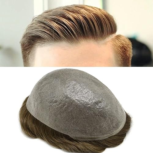 Miniatura 1 de Toupee - Sistema de reemplazo de cabello humano Remy 100% europeo de 0.002 in, piel ultrafina, pelo de poliuretano para hombre, línea capilar en V,