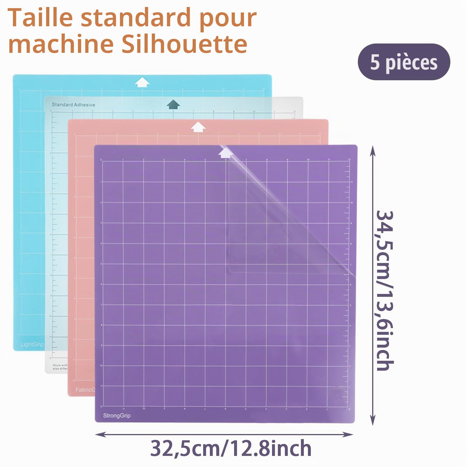 APACALI Lot de 5 tapis de découpe pour Silhouette Cameo Plotter 4/3/2/1, 12 x 12 cm, tapis de découpe de rechange, adhérence standard, Lightgrip, Stronggrip FrabricGrip adhésif pour Silhouette Cameo