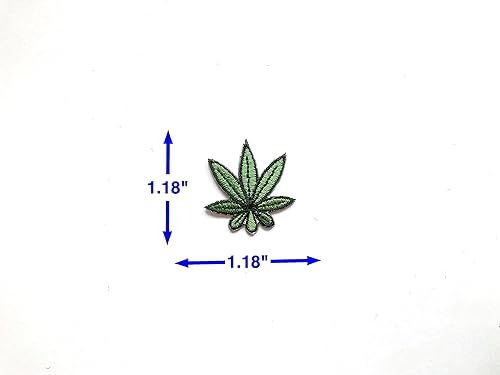 Miniatura 5 de PL - Juego de 2 minúsculas hojas de marihuana de cannabis verde lindo logotipo de dibujos animados 1 coser hierro en bordado apliques insignia