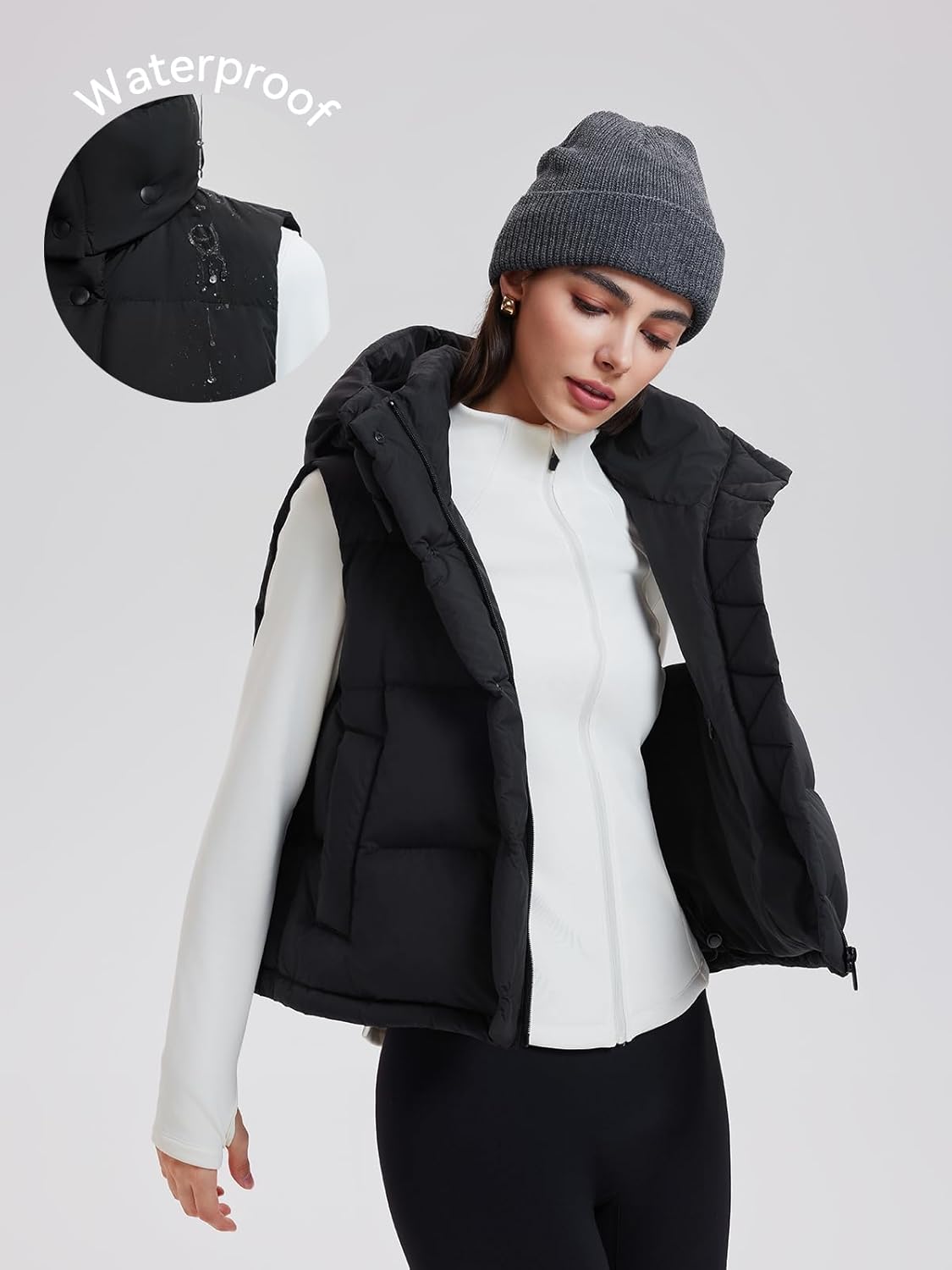 Airfree Women Cropped Puffer Vest 800 Fill Lightweight Goose Down Jacket Sleeveless Winter Coats with Removable Hood - Image 7