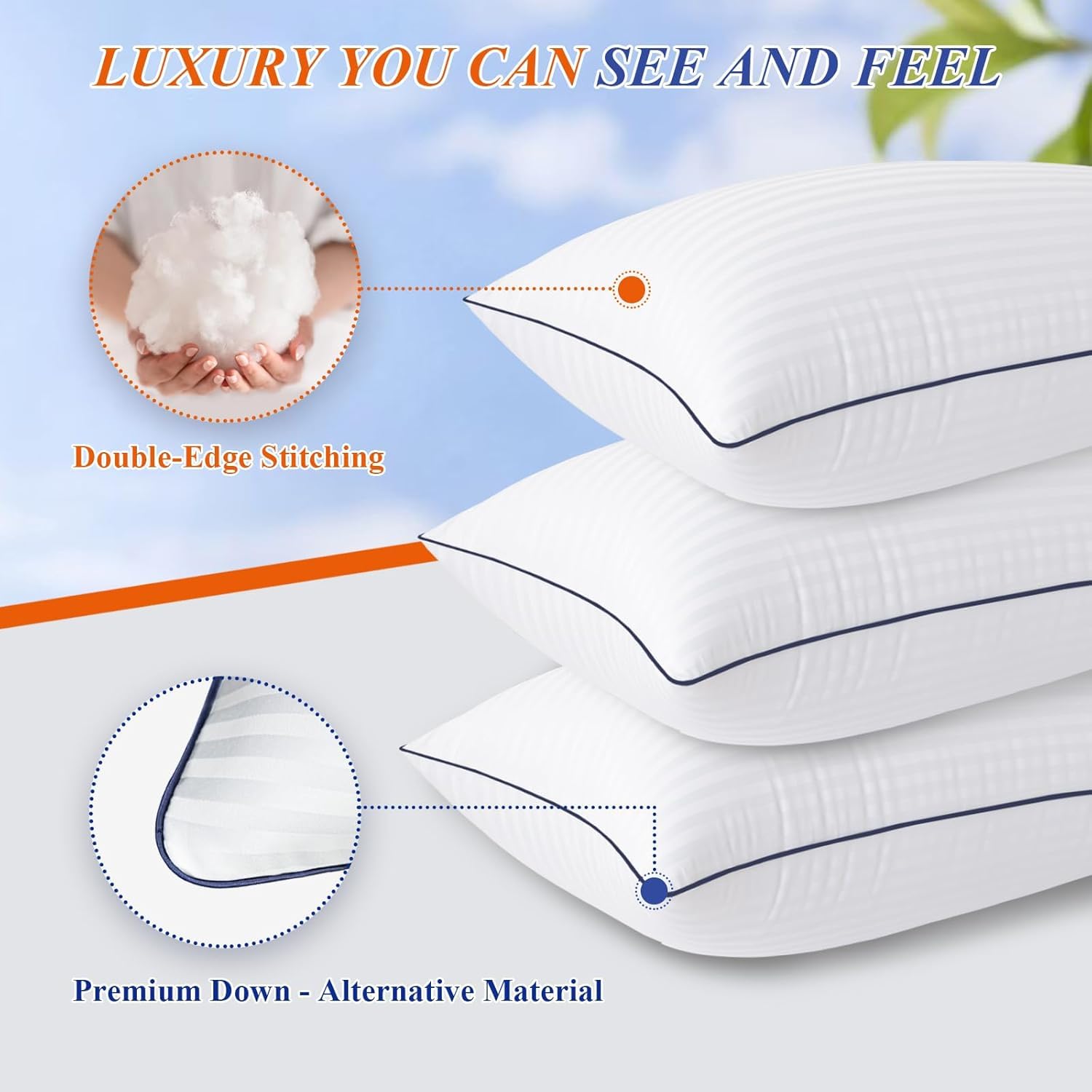 9villa Hotel Collection Fiber Pillows for Sleeping Soft, Cooling, Luxury Microfiiber Pillow for Neck Pain Relief Suitable, Stomach or Side Sleepers (Standard Size, 27x17 Inches) Set of 10