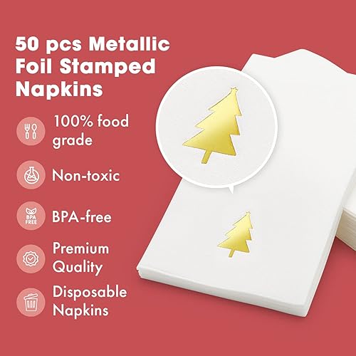 Miniatura 2 de By Madee 50 Pack Christmas Napkins Disposable  Disposable Hand Towels for Bathroom  Linen Like Elegant Holiday Napkins (Gold)
