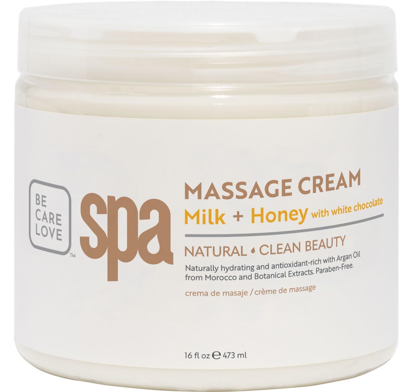 Be Care Love Spa Massage Cream, Milk Honey and White Chocolate, 16 Ounce