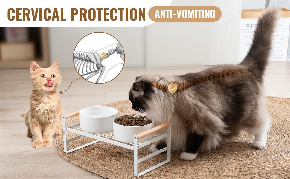 CEEFU Erhöhte Katzennäpfe, verstellbarer erhöhter Katzennapf, Ständer mit 2 Keramiknäpfen für Katzen und Hunde, je 590 ml
