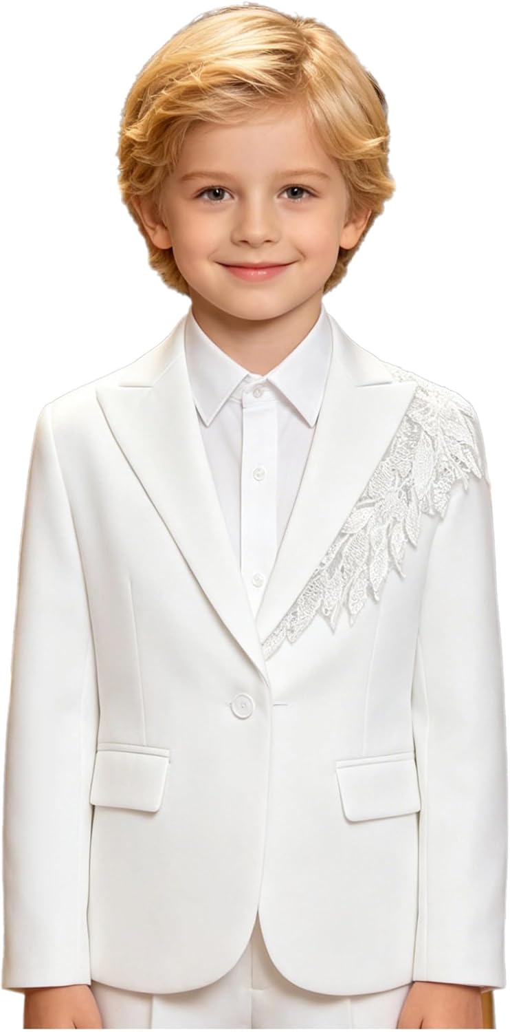 ranrann Boys Blazer Kids Formal One Button Sport Coats Suit Jacket with Embroidery 6-16 Years