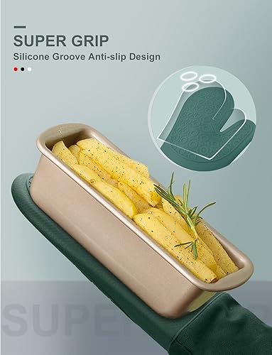 Miniatura 10 de sungwoo Guantes de horno de silicona extralargos, resistentes al calor, con forro acolchado, agarre texturizado antideslizante, perfectos para