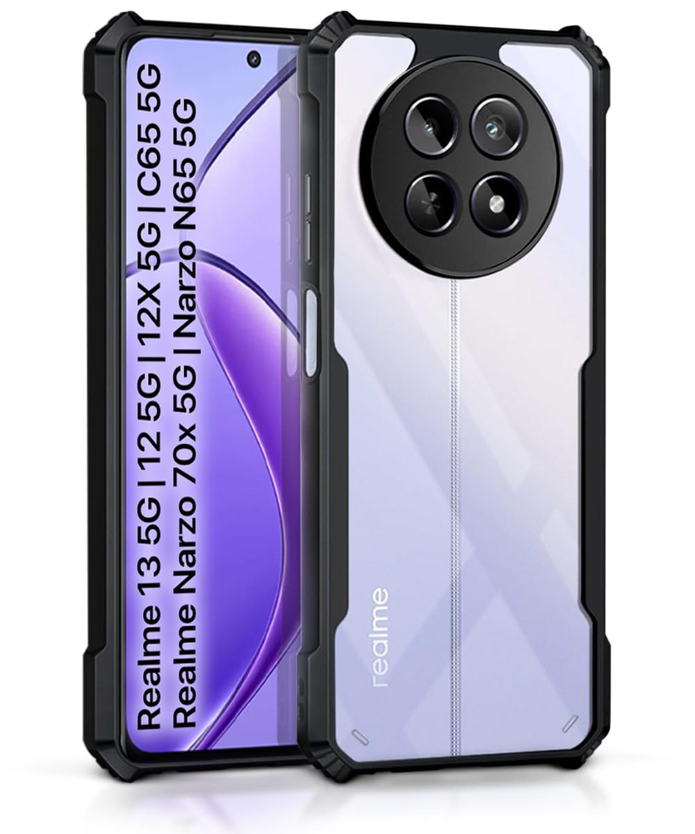 WOW IMAGINE Shock Proof Clear Protective Back Case for Realme 13 5G | Realme 12 5G | 12X 5G | Narzo 70x 5G | C65 5G | N65-360 Degree Camera Protection | Transparent Hybrid Mobile Cover - Black (B0CXDYKZ2C) Amazon Price History, Amazon Price Tracker