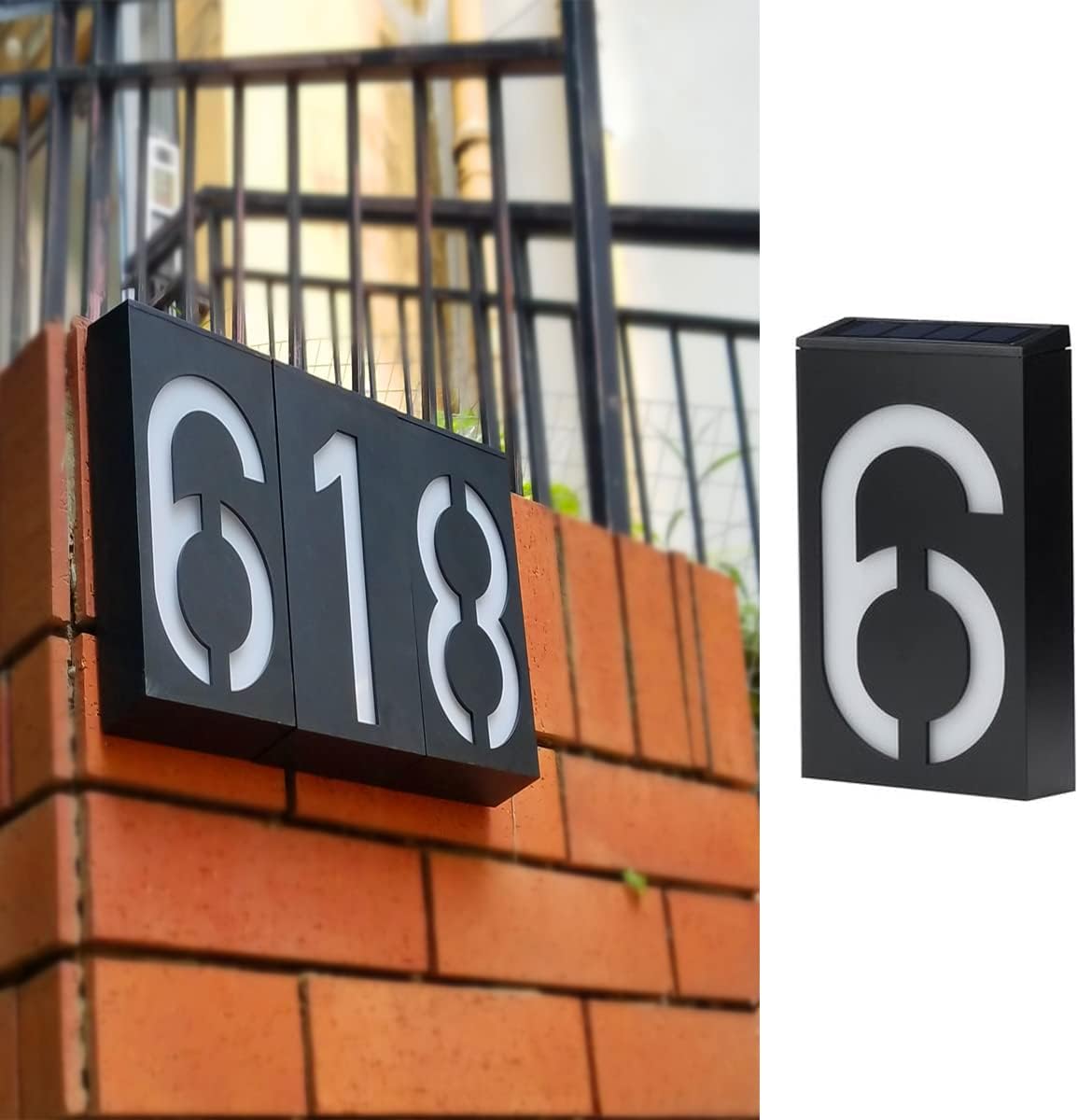 TINYOUTH Solar House Number, Number 6, Door Number Plaques Light for Wall 6 LED House Numbers Plaque with Lights