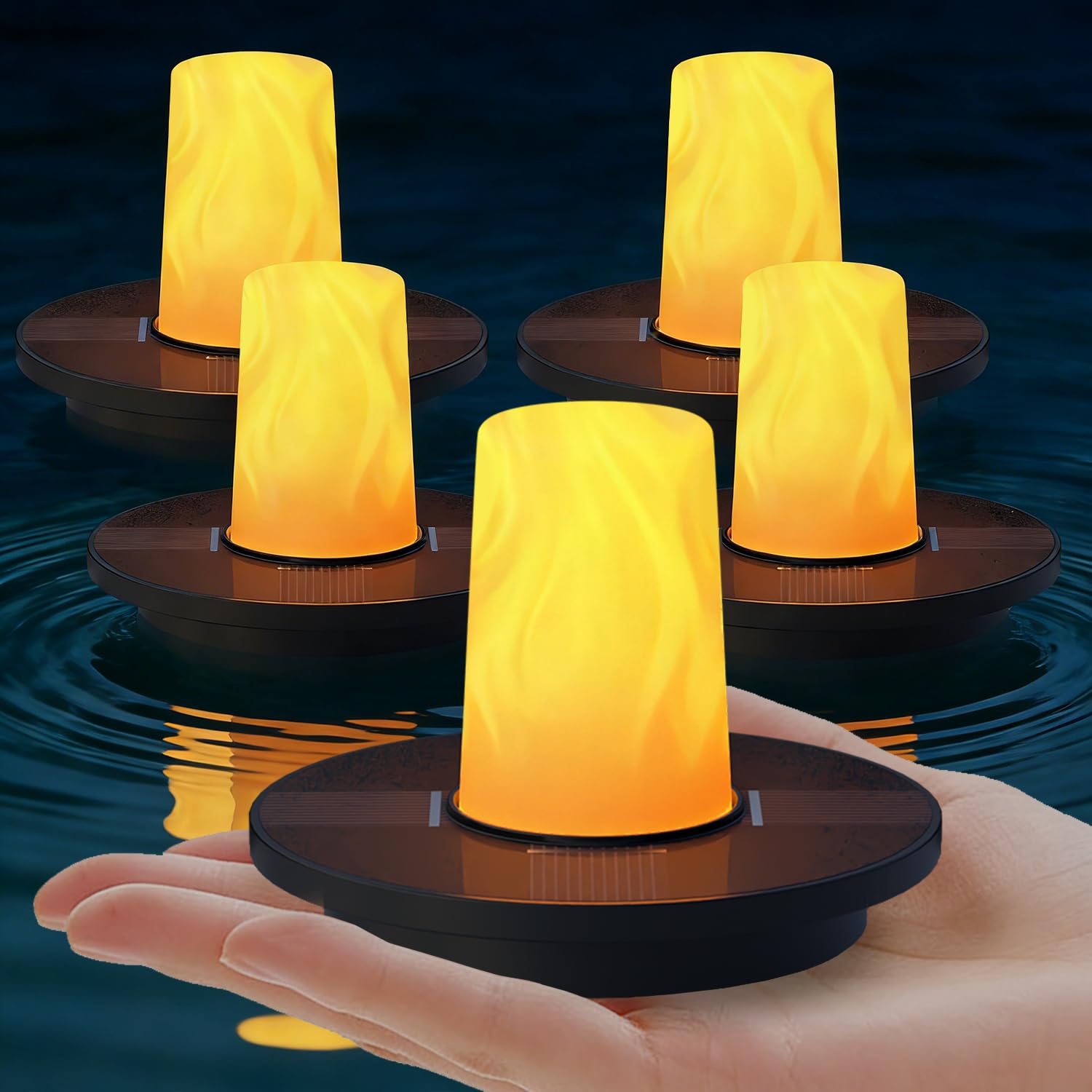 uuffoo Floating Lights Solar Powered Set of 5, Pool Lights Flickering IP66 Waterproof Night Light, Outdoor Lantern Landscape Decoration Lamp for for Pool, Pond, Patio, Event, Garden & Hot Tub-image-47