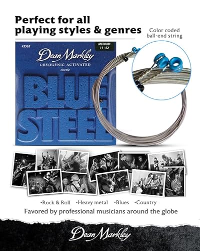Dean Markley 2562 Blue Steel Electric Guitar Strings. 6 Piece Electric Guitar String Set. Cryogenically Treated For Longer Life, Enhanced Performance, And Superior Sound. Made In Usa. Gauges 11-52 #TOP3