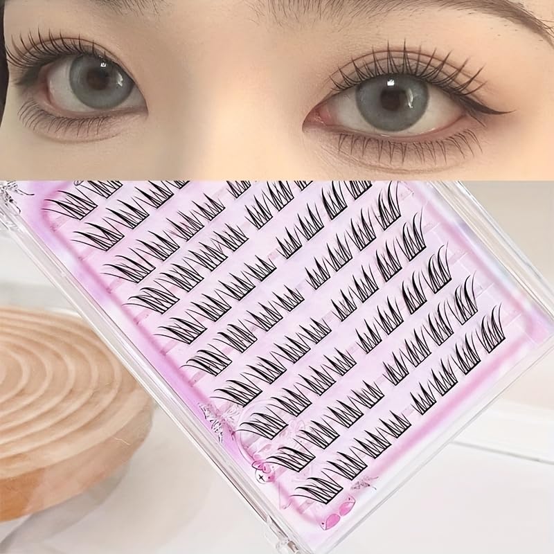 Premium Individual False Eyelashes, 80 Clusters, C-Tilt Slanted Style, Glue-Free Jade Face Design, 10-14mm Length, Reusable Natural Look for Daily Wear, Stage Makeup, Bridal