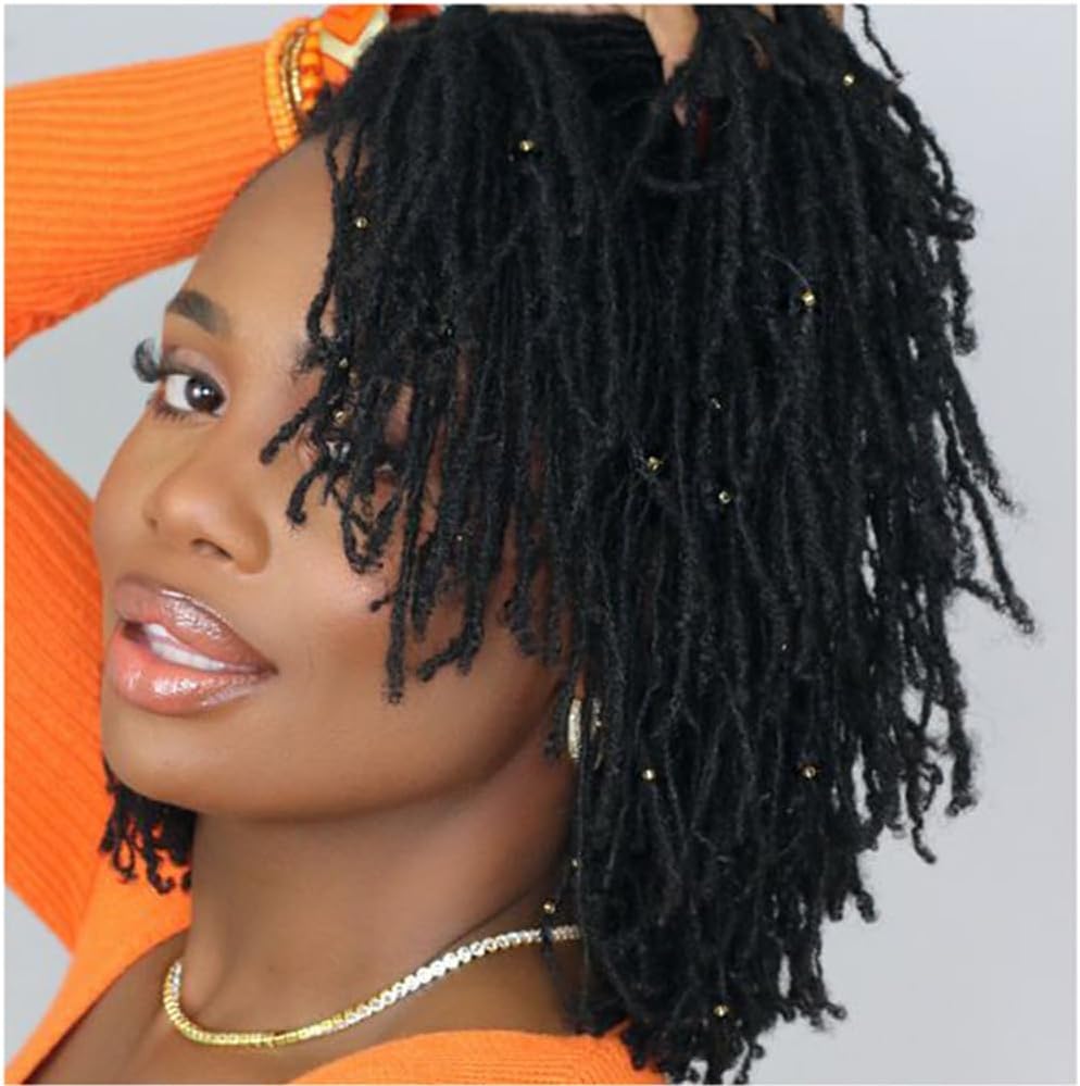 Human Hair Loc Extensions Human Hair 8 Inches 30 Strands 0.2cm Width Handmade Permanent Dreadlock Extensions Human Hair For Women, Men Can Be Dyed,Curled And Bleached (8 Inch,Natural Black)