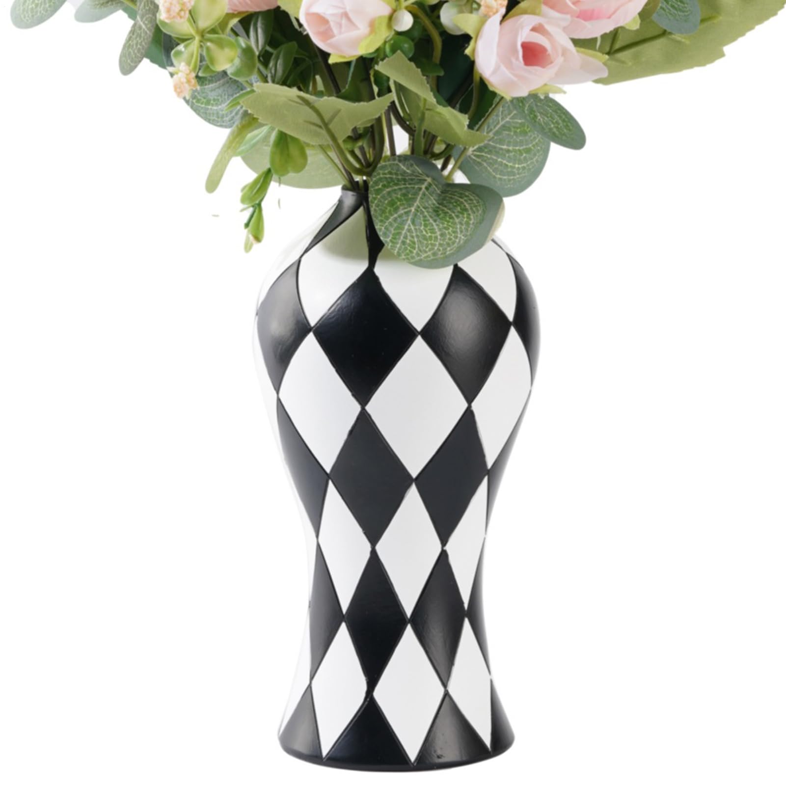 Black and White Checkered Vase - Black and White Ceramic Vase | Black Ceramic - Stripes | High Floor Vase | Living Room Handmade Decorative Design | - Resin Flower Contai