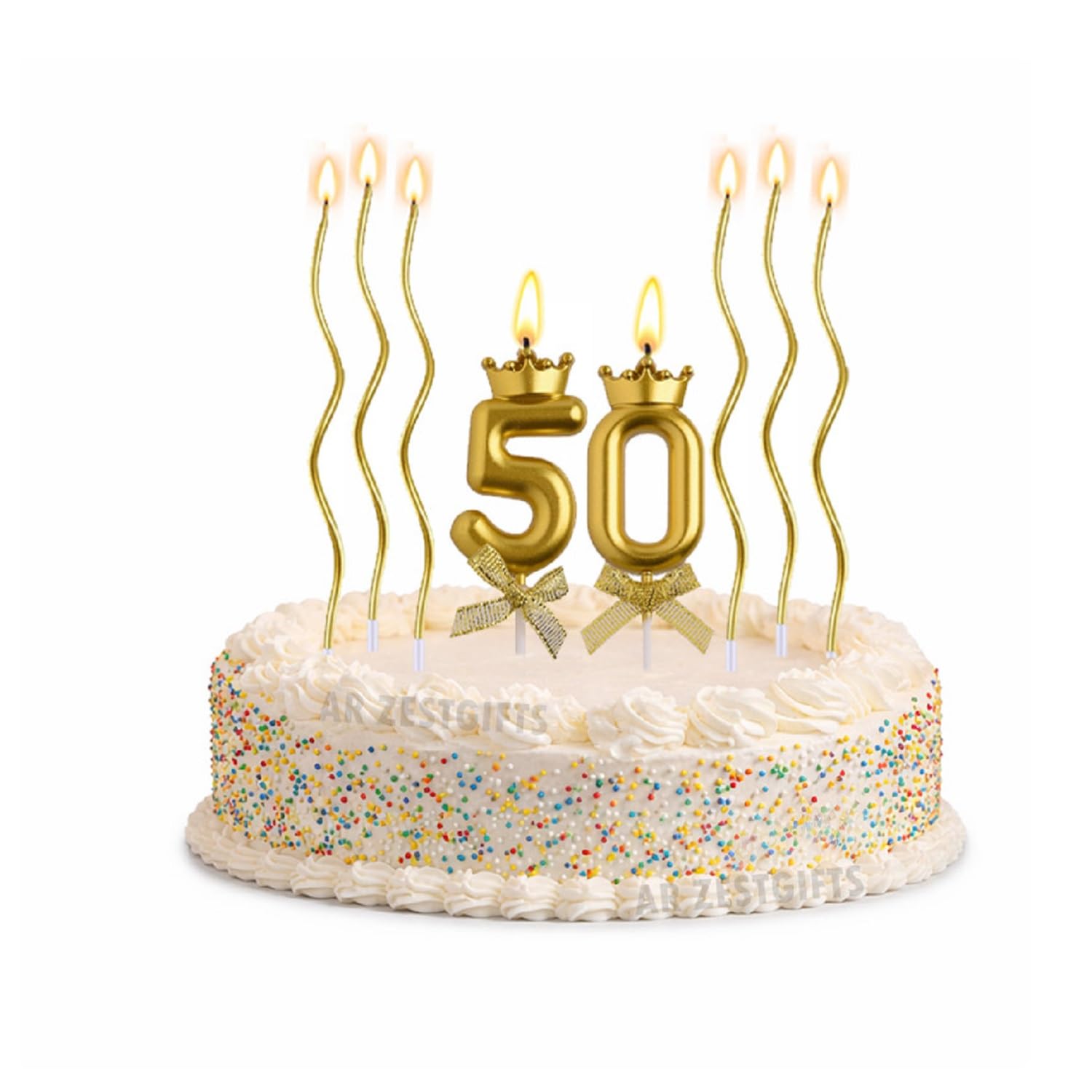 50 Number Candle Golden, 50 Years Crown Birthday Candle with Spiral Twisty Candles, 50th Happy Birthday Anniversary Crown Cake Topper Party Decorations for Men Women | AR Giftzadda (50 Spiral)-image-30