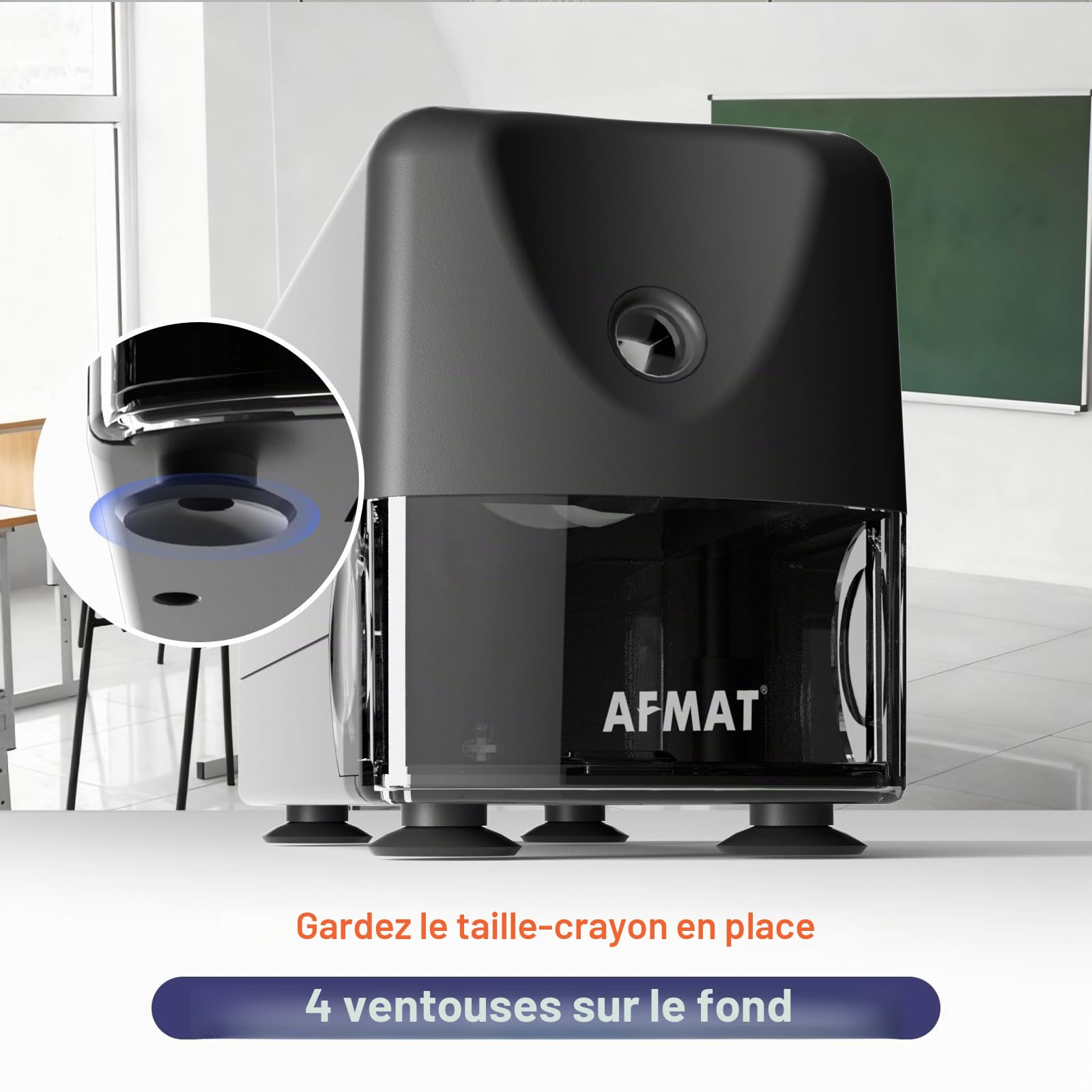 AFMAT Taille-crayon électrique automatique, arrêt automatique, rechargeable, avec récipient pour crayons de 6 à 11 mm, pointe rapide en 2 s, 10 000 opérations, noir PSD3